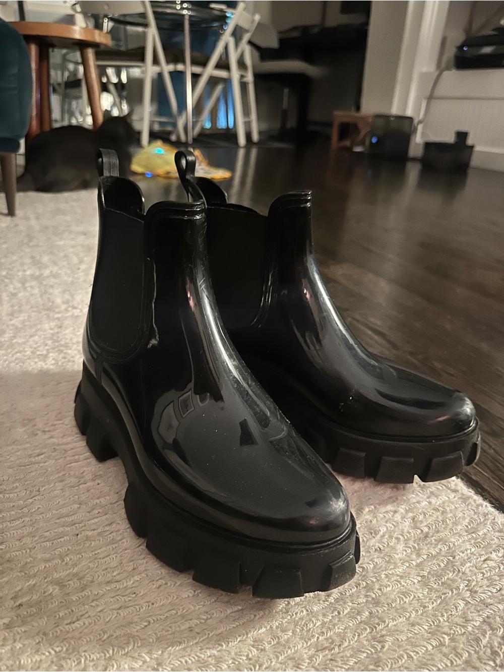 Women’s Black Chunky Chelsea Rain Boots